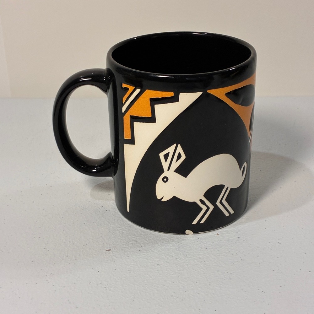 Waechtersbach Coffee Mug Unisex OS Black Southwestern Rabbit Mimbres Spain *CHIP